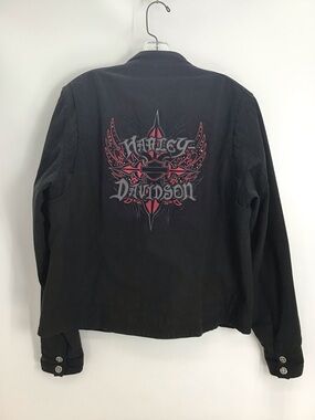 Harley Davidson Vintage Y2K Women’s Embroidered Zip-Up Jacket Black/Red Size XL